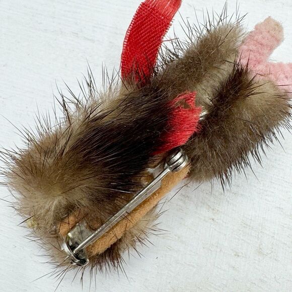 Vintage Scary Real Fur Animal Rabbit Brooch Pin Red Eyes Creepy Weird - Picture 5 of 8